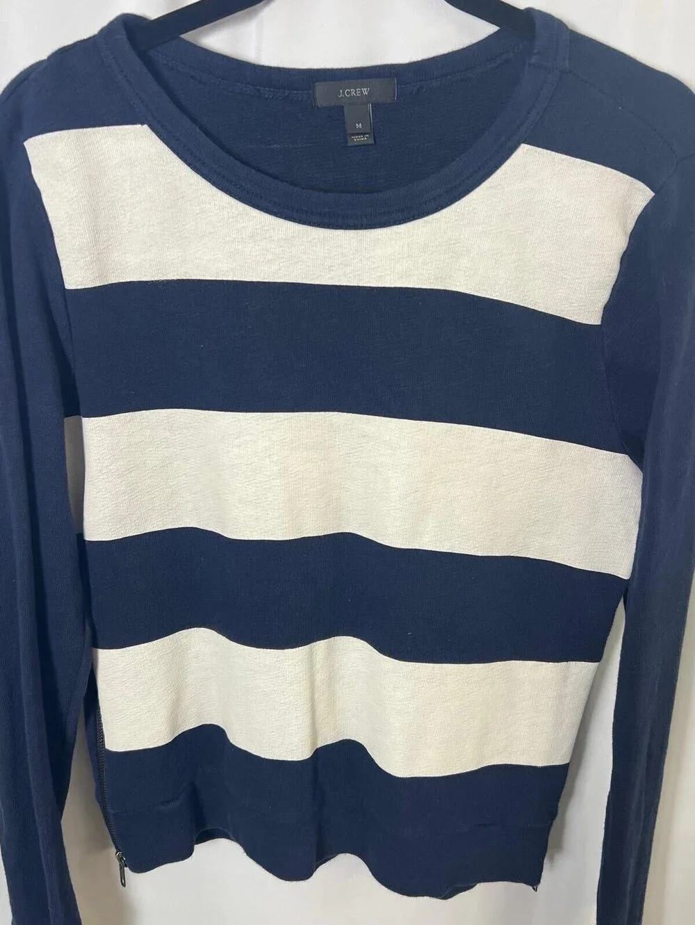 J.Crew Navy and White Striped Sweater Medium Casual Cotton